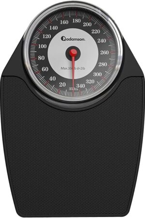 Adamson A24 Scales for Body Weight - Up to 350 LB - New - Anti-Skid Rubber Surface Extra Large Numbers - High Precision Bathroom Scale Analog - Durable with 20-Year Assurance - Black