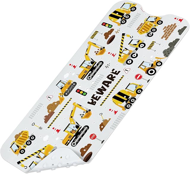 Baby Bath Mat for Tub Non Slip-40 X 16 Inch, Extra Long Kids Bathtub Mat Mold Free, Bathtub Shower Mat Anti Slip with Suction Cups & Drain Holes for Bathroom, Machine Washable, Vehicle