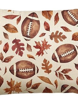 AVOIN colorlife Fall Football Maple Leaves Throw Pillow Cover 12x20 Inch, Seasonal Autumn Thanksgiving Harvest Cushion Case Decoration for Sofa Couch