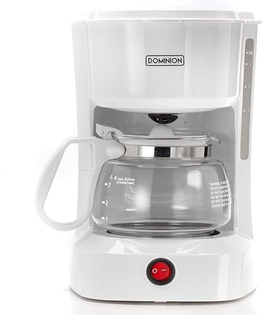 Dominion 4-Cup Coffeemaker Compact Coffee Pot Brewer Machine, Quiet Operation with On / Off LED Indicator Light, Convenient Cord Storage and Auto Pause Feature, Easy Anti-drip Coffeemaker with Coffee