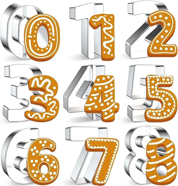 9PCS Number Cookie Cutters Set,Stainless Steel Birthday Numbers 0-8(6 Reverses to 9),3Inches Cookie Fondant Dough Numbers Kitchen Baking,for Birthday wedding family gathering Halloween Christmas Party