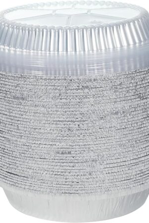 40pack 9" Round Aluminum Foil Pans with Clear Lids | Disposable Containers with Straight Walls for Storing, Baking,Heavy duty, Standard Size