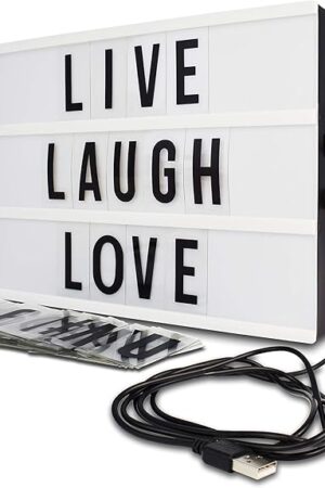 Cinema Style 10-LED Home Decor Large Light Box with 109 Letters and Characters, Wall Mounted or Tabletop, Battery or USB Powered, White