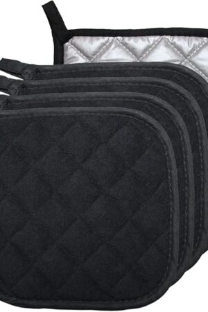 5 PCS Pot Holders for Kitchen, Cotton Potholers with Great Heat Resistance, Hot Pads, Trivets for Cooking and Baking Black