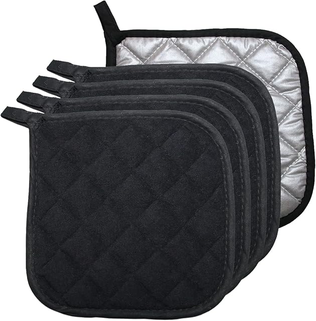 5 PCS Pot Holders for Kitchen, Cotton Potholers with Great Heat Resistance, Hot Pads, Trivets for Cooking and Baking Black