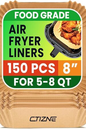 Air Fryer Disposable Paper Liners - 150Pcs 8In Square Parchment Paper Non-Stick Airfryer Basket Liners for Steamer Microwave Oven, Deep Fryer Parts & Accessories