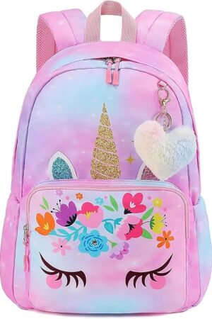 Backpack for Girls, Kids Unicorn Backpacks, Preschool Kindergarten School Bookbag, Toddler Little Girls Backpack, Cute Bag for Elementary Back to School with Love Decoration