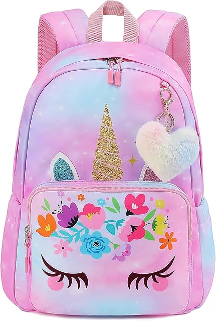 Backpack for Girls, Kids Unicorn Backpacks, Preschool Kindergarten School Bookbag, Toddler Little Girls Backpack, Cute Bag for Elementary Back to School with Love Decoration