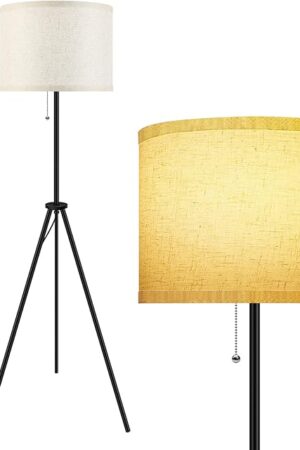 BoostArea Floor Lamp for Living Room, Tripod Floor Lamp, Linen Lamp Shade, Mid Century Standing Lamp for Living Room, Bedroom, Study Room and Office（Bulbs Not Included）