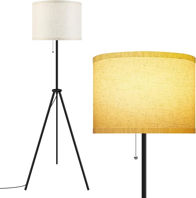 BoostArea Floor Lamp for Living Room, Tripod Floor Lamp, Linen Lamp Shade, Mid Century Standing Lamp for Living Room, Bedroom, Study Room and Office(Bulbs Not Included)