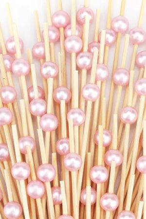 200 PCS Pink Cocktail Toothpicks for Appetizers, Natural Bamboo Coctail Skewers Sticks, Pearl Decorative Cocktail Tooth Picks for Drinks, Fruit, Charcuterie, Wedding Food Party Fancy 4.7 Inch Long