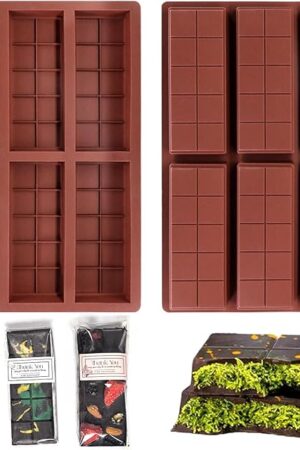 Chocolate Bar Molds Deep 2 Pack, Thick Silicone Chocolate Molds for Filling Dubai Chocolate Bar Pistachio, Candy Bar Molds with 100pcs Storage Bags & 104pcs Stickers