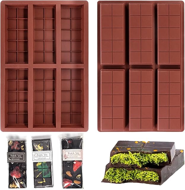 Chocolate Bar Molds Deep 2 Pack, Thick Silicone Chocolate Molds for Filling Dubai Chocolate Bar Pistachio, Candy Bar Molds with 100pcs Storage Bags & 104pcs Stickers