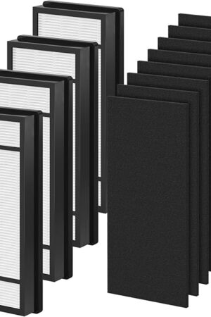 4 Packs HRF-H1 HRF-H2 True HEPA Replacement Filter H Compatible with Honeywell HPA050 HPA150 HPA060 HPA160 HHT055 HHT155 Air Cleaner Purifier with 8 pcs HRF-B1 Activated Carbon Pre-Filters
