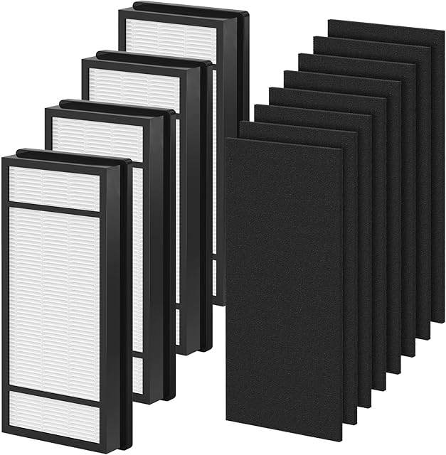 4 Packs HRF-H1 HRF-H2 True HEPA Replacement Filter H Compatible with Honeywell HPA050 HPA150 HPA060 HPA160 HHT055 HHT155 Air Cleaner Purifier with 8 pcs HRF-B1 Activated Carbon Pre-Filters