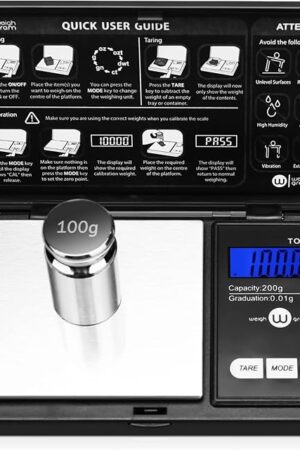 Weigh Gram 200g Digital Pocket Gram Scale 0.01g Accuracy, 200g x 0.01g Mini Digital Grams Scale, Small Food Scale, Jewelry Scale, Ounces Grains Scale With100g Calibration Weight