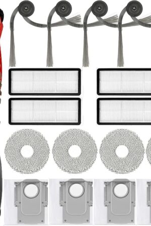 17 Pcs Replacement Parts Accessories Kit,Compatible With Roborock Qrevo Curv/Qrevo Edge Qrevo S5V Robot Vacuum,1 Roller Brush, 4 Hepa Filters,4 Side Brush,4 Mop Pads,4 Vacuum Bags