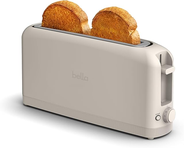 bella 2 Slice Slim Toaster, Fits-anywhere™ Kitchenware, 6 Setting Shade Control with Reheat & Cancel Buttons, Fits sourdough, 10? Long Slot, Anti Jam & Auto Shutoff, 900 Watt, Oatmilk