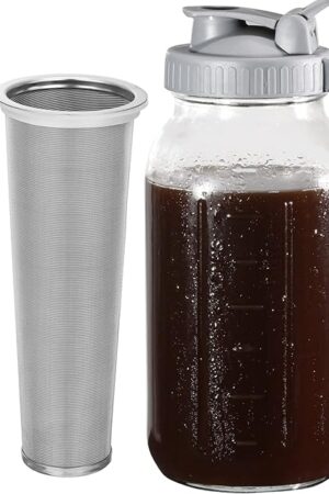 Cold Brew Coffee Maker Pitcher 64 Oz Glass Mason Jar Stainless Steel Filter