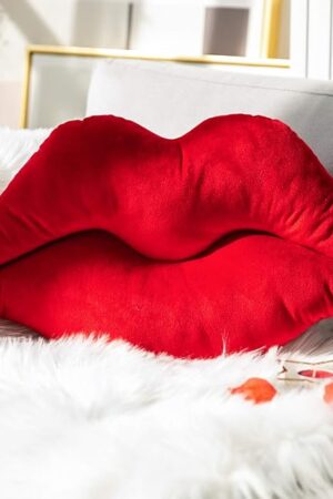 Ashler Lips Throw Pillows Smooth Soft Velvet Insert Included, Lip Shaped Pillow for Bed Living Room, New Red, 24 X 12 inches
