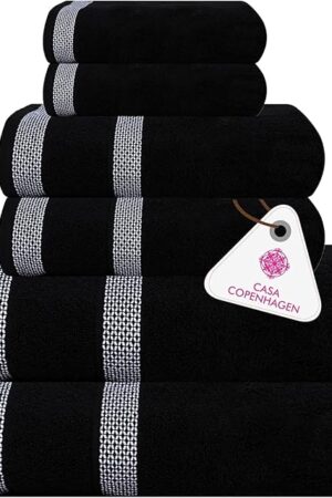 CASA COPENHAGEN Solitaire 6 Pieces Towel Set 2 Bath Towel 2 Hand Towel 2 Washcloth Made of Soft Egyptian Cotton