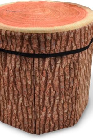CHEFAN Fruit Storage Stool Ottoman,Tree Stump Stool, Cute Folding Storage Toy Box, Collapsible Seat Chest, Wood Stump Organizer Stool for Toy, Cloth and Kids