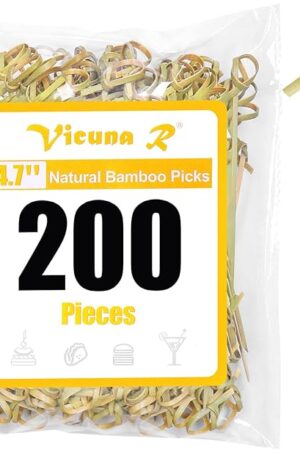 200PCS Cocktail Picks Bamboo Skewers for Appetizers, Fancy Toothpicks for Appetizers, 4.7 Inch Long Decorative Knot Bamboo Cocktail Sticks for Party Drinks Food Fruit Charcuterie Boards Accessories