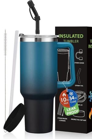 BENZZO 40 oz Tumbler with Handle and Straw Lid Travel Mugs Insulated for Hot and Cold Water Bottle Stainless Steel Coffee Cups