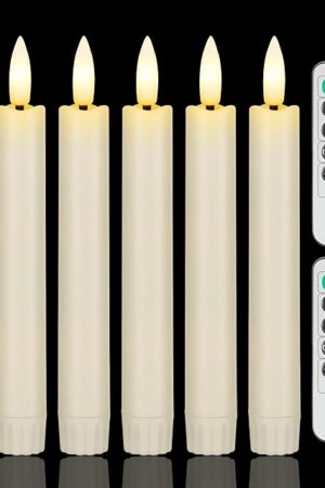6.4 Inch Flameless Taper Candles with Remote, Short Flickering Battery Operated Candles, Ivory Led Flameless Candlesticks for Weeding Home Party Festival Decor, 6 Pack