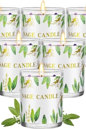 Candles, 6 Pack Sage Candle for Cleansing House Negative Energy, Scented Candles Gifts Set for Women, Crystal Candle Clearance with Crystal Healing Stones, Alternative to Smudge Sticks, Relax & Mind