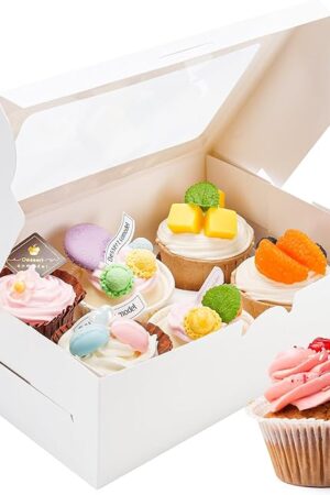 15 Pack Cupcake Boxes with Inserts 6 Holders, White Standard Bakery Boxes with Window Food Grade Cupcake Containers 6 Count for Muffins