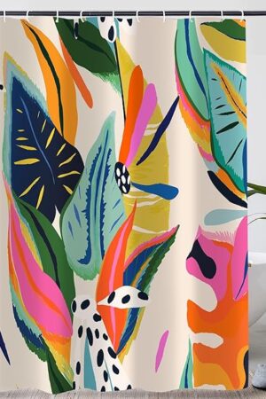 Colorful Floral Shower Curtain 72x72 Inch Waterproof Fabric – Abstract Art Jungle Leaf Design Modern Aesthetic Bathroom Decor with Hooks