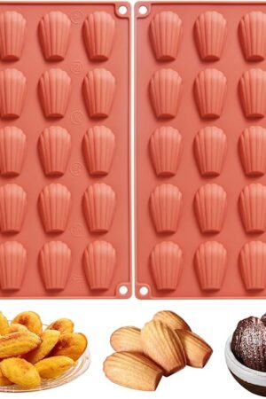 2Pcs Madeleine Pans for Baking, 40-Cavity Nonstick Shell Shaped Baking Tray, Madeleine Silicone Mold Cookie Pan for Cake Chocolate Candy, 11.8 x 7.6 x 0.5 inches, Terracotta