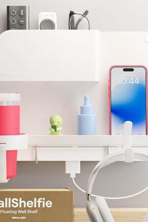 WallShelfie Bedside Wall Organizer - Room Decor, Dorm Room Essential, Floating Bedside Shelf Wall Mount, Makeup Organizer, Remote Control Holder, Room Accessories, Floating Shelves (White)