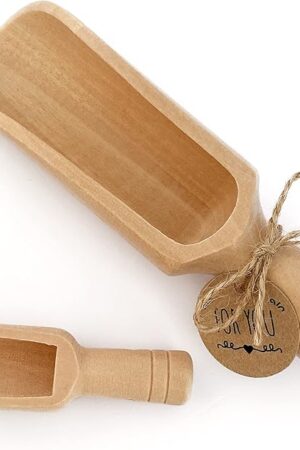 Wooden Scoop (5.5"+3") 1Big 1Small bath salt scoop Natural Beech Wood Scoop for Flour, Bath Salt, Sugar, Cereal, Coffee and More - Multipurpose Wooden Spoon