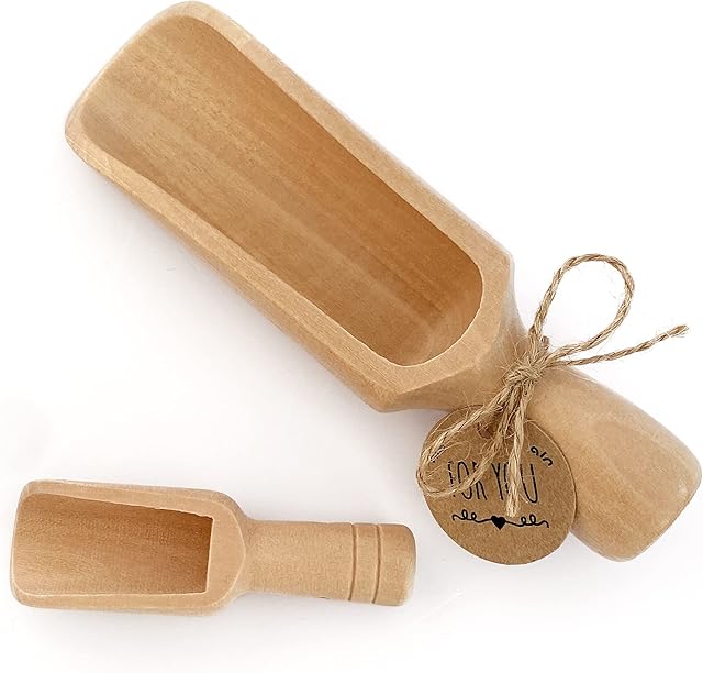 Wooden Scoop (5.5"+3") 1Big 1Small bath salt scoop Natural Beech Wood Scoop for Flour, Bath Salt, Sugar, Cereal, Coffee and More - Multipurpose Wooden Spoon