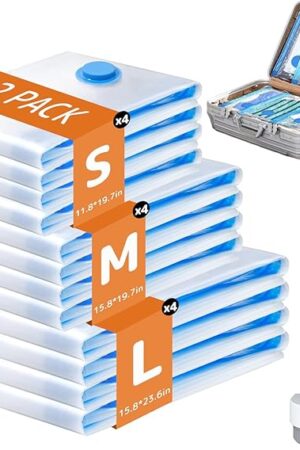 12 Pack Vacuum Bags for Travel with Rechargeable Air Pump, Carry-On Compression Bags for Luggage and Suitcase, Space Saver Storage for Clothing and Travel Organization