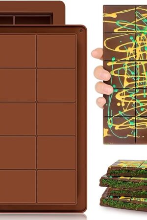 2 Pcs Large Dubai Chocolate Bar Molds, 0.8 Inch Deep Silicone Stuffed Chocolate Bar Molds, Big and Thick Candy Bar Moulds for Filling Homemade Knafeh Pistachio Bars