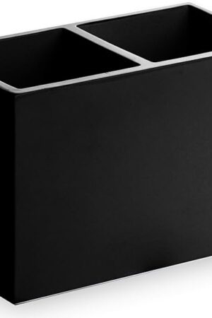 BINO | Multi-Purpose 2 Compartment Organizer - Elegant Makeup Brush & Toothbrush Holder for Bathroom and Vanity | Marble Stylish Accessories for Organization (Matte Black)