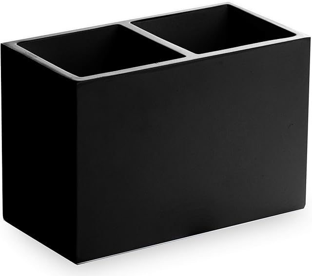 BINO | Multi-Purpose 2 Compartment Organizer - Elegant Makeup Brush & Toothbrush Holder for Bathroom and Vanity | Marble Stylish Accessories for Organization (Matte Black)