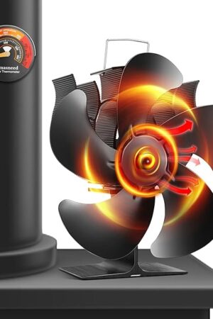 Wood Stove Fan, Fireplace Fan for Wood Burning Stove, Heat Powered fan, Wood Stove Accessories, Quiet Operation Circulating Warm Air, (Include Magnetic Thermometer) (5-Blade)