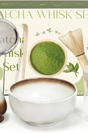 Cowcowcow Matcha Whisk Set, Complete Matcha Set with Matcha Whisk, Bowl, Sifter, Spoon, and Whisk Kit for Ceremonial Grade, Tea Gifts for Tea Lovers for Christmas, Birthday, Halloween