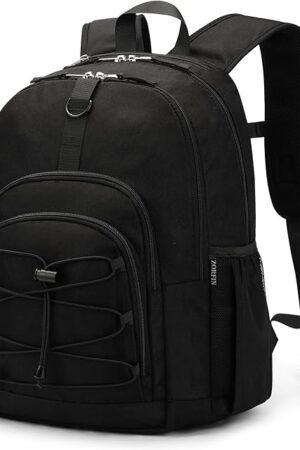 ZORFIN Black Kids Backpack for Girls Boys with Multi Compartments