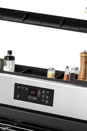 AWOKE Stove Top Shelf 30 Inch - Silicone Material Magnetic Shelf for Stove - 3 Functional Partitions Kitchen Spice Rack Organizer-Black,Kitchen Gadgets Storage Organization