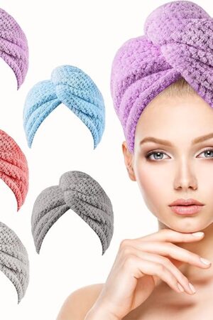 5 Pack Microfiber Hair Towel, Hair Towel Wrap for Women, 5 Colors Hair Turban Towel, Hair Drying Towels, Hair Plopping Towel Curly, Head Towels Wrap, Hair Wraps for Women Wet Hair Anti Frizz