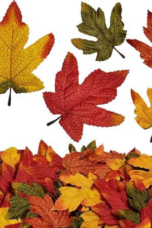 50Pcs Fall Artificial Maple Leaves，Fake Fall Maple Leaves Bluk for Thanksgiving Halloween，Faux Autumn Maple Leaves for Wedding Party Harvest Season Table Decor