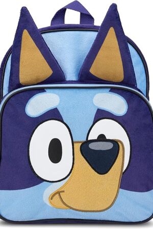 BLUEY Backpack for Girls & Boys for Kindergarten & Elementary School, 12 Inch, Plush with 3D Ears & Appliques, Adjustable Straps & Padded Back, Lightweight Travel Bag for Kids