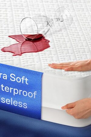 100% Waterproof Queen Mattress Protector - 360 Pad Protection Against Spills, Stains & Accidents for Parents & Pet Owners - Noiseless & Cooling Viscose Made from Bamboo (White)