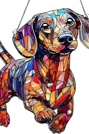 Colorful Dachshund Acrylic Suncatcher Ornament for Window Decor, Dachshund Gifts, Acrylic Suncatcher Window Hanging Decor, Dog Lovers Gifts for Women, Dog Christmas Ornaments for Tree Hanging