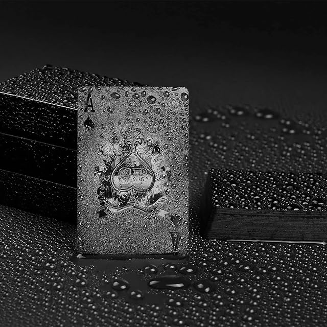 The Joyoldelf Cool Black Foil Poker Playing Cards, Waterproof Deck of Cards with Gift Box, Use for Party and Game